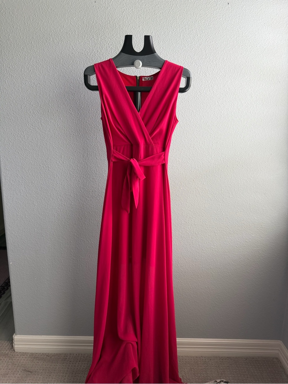 Sleeveless Fuchsia Wrap Maxi Dress with Waist Tie